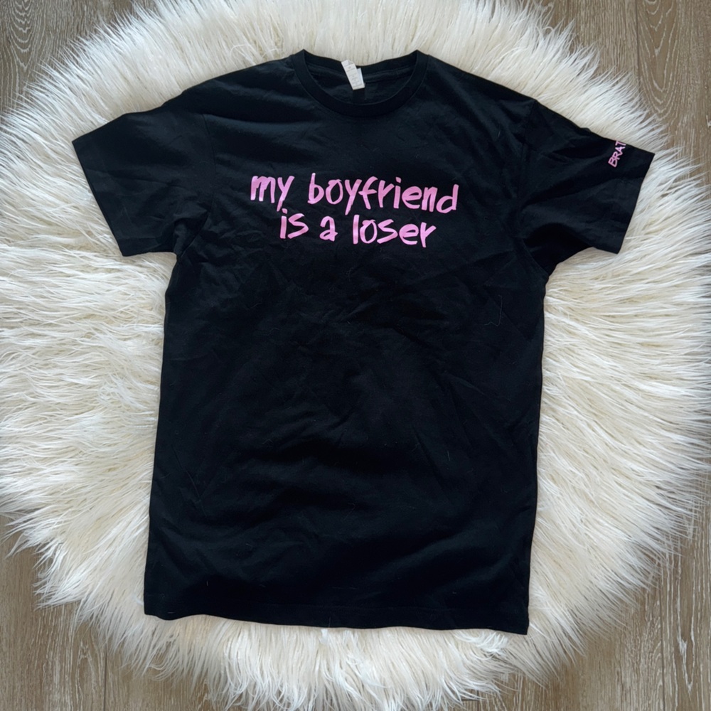 Trendy Black Tee with Pink Statement